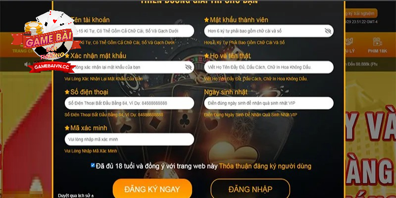 Người chơi cần điền thông tin đầy đủ và chính xác khi đăng ký tài khoản Game bài đổi thưởng